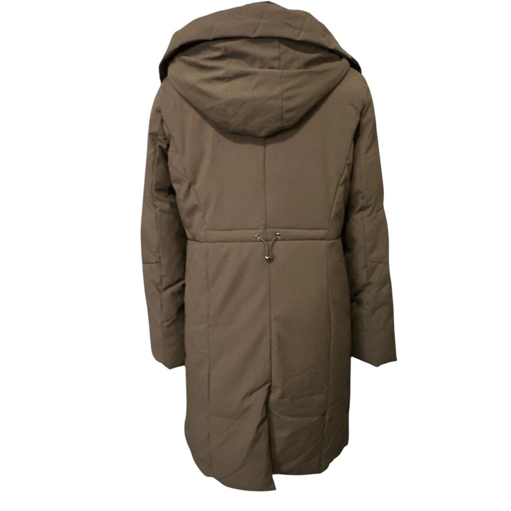 Cole Haan Signature Insulated Parka Women L Brown Winter Coat Hooded Bib Insert - Picture 7 of 9